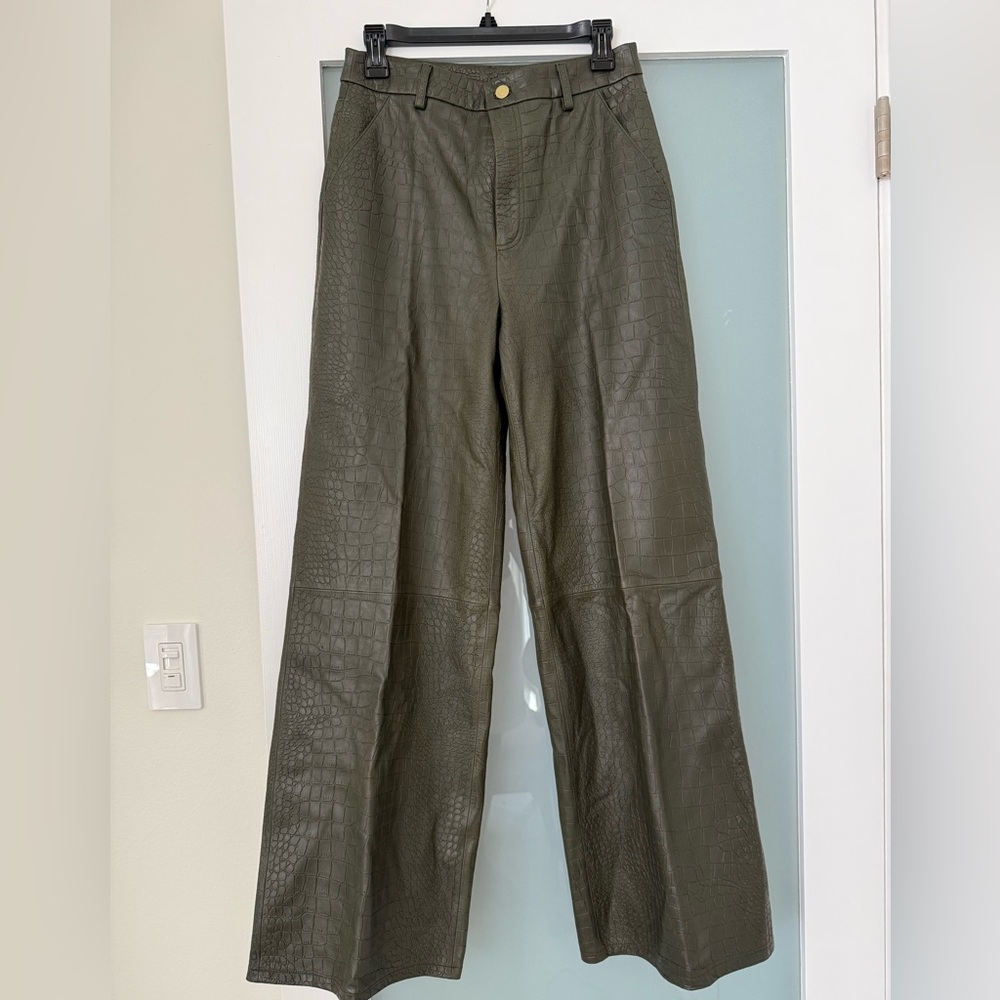 Cynthia Rowley Olive Green  Croc Embossed Genuine Leather   Pants